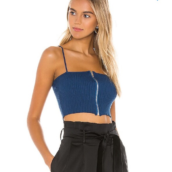 Superdown Blue Ribbed Zip-Up Camisole Size Small - Picture 2 of 9